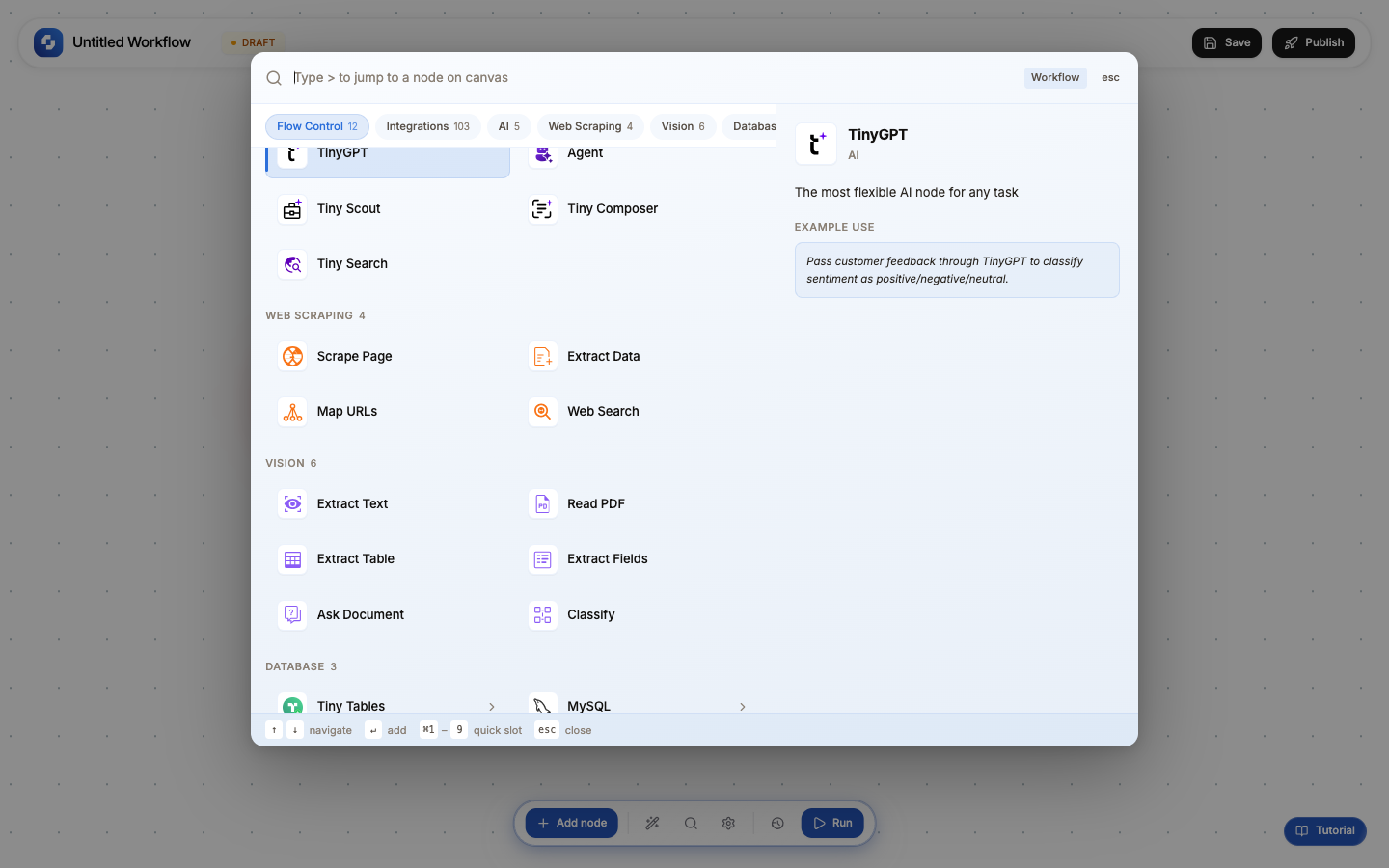 AI nodes panel