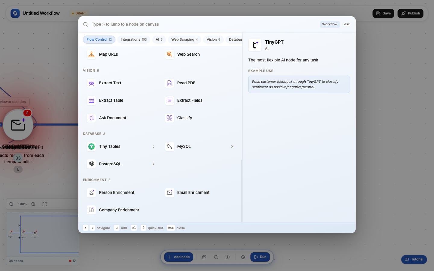 Vision nodes panel