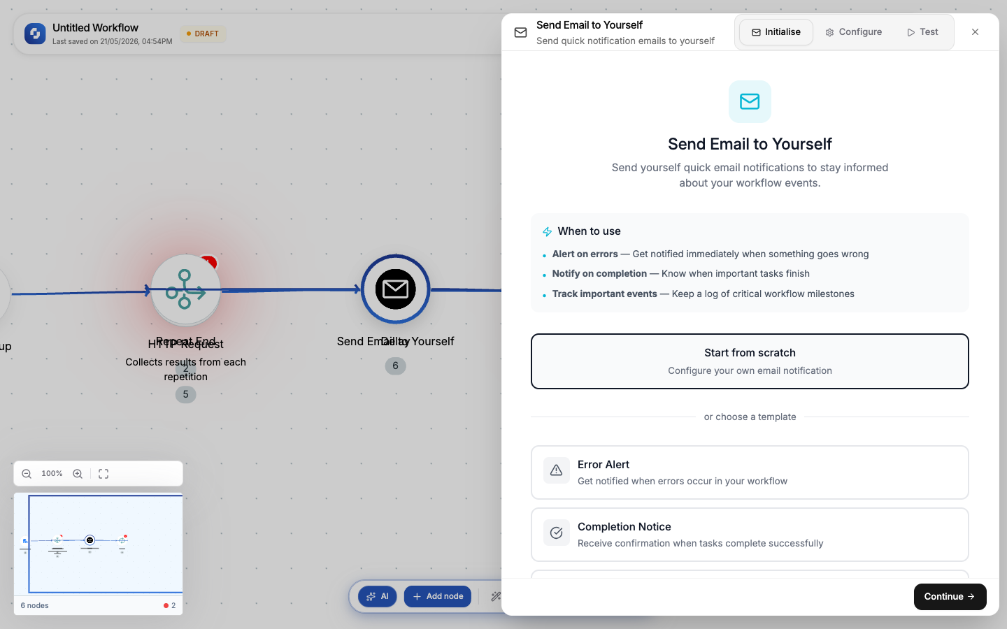 Send Email node configuration panel
