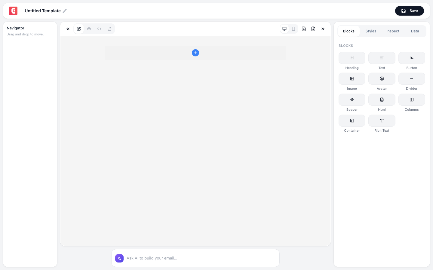 Email blocks panel